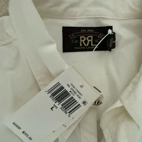 NEW Ralph Lauren RRL Men’s White Slim Fit Poplin Western Shirt - Picture 5 of 5